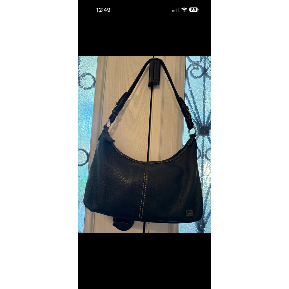 The Sak Black Pebbled Leather Hobo Shoulder Bag Contrast Stitching Purse